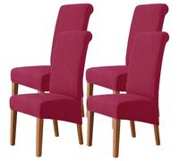 ASYBFLI Dining Chair Covers, Oversized Removable Chair Covers Washable Soft Spandex Parson Chair Slipcovers for Kitchen Hotel Table Banquet(Red,4 Pieces)