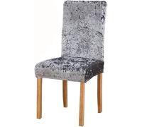 ASYBFLI Luxury Crushed Velvet Dining Room Chair Covers 2/4/6 PCS Stretch Parsons Chair Slipcovers Universal Home Chair Protectors Kitchen Hotel Stool Covers(Smoke Grey,6PCS)