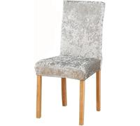ASYBFLI Luxury Crushed Velvet Dining Room Chair Covers 2/4/6 PCS Stretch Parsons Chair Slipcovers Universal Home Chair Protectors Kitchen Hotel Stool Covers(Light Grey,4PCS)