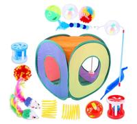 Asyduey 15 Piece Cat-Toys Toys Set As Shown Polyester,Plastic,Metal for Indoor Cat-with Cat-Tent Tunnel Interactive Cat- Toy A
