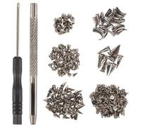 Asyduey 150 Sets Silver Mixed Shape Spikes and Studs Cone Croc Spikes Leather Rivet Kit for Clothing Shoes Belts DIY