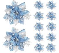 Asyduey 20PCS 14.5cm Glitter Artificial Christmas Flowers Merry Christmas Tree Decoration Happy New Year Ornaments Xmas,B