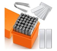 Asyduey 36 Pcs Steel Metal Stamping Set 1/8 Inch(3mm) with 50 Pcs Aluminum Plant Label, Steel Number and Letter Stamp Tool Kit