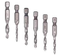 Asyduey 6Pcs Drill Tap Set Hex Shank SAE Combination Drill and Tap Bit Set HSS 4341 Screw Tap Deburr Drill Bit