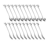 Asyduey Dessert Spoon Fork Set,20 Pcs 4.7 Inch Cake Fork,Coffee Spoon, Silver Leaf Fruit Fork,(10 Spoon + 10 Fork)