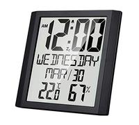 Asyduey Digital Wall Clock with Temperature & Humidity 8.6 inch Large Display Time/Date/Week Alarm Clock for Home Office