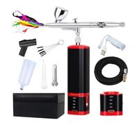 Asyduey Dual Action Extra Battery Airbrush Kit with Compressor Replaceable Battery Cordless Air Brush Set for Manicure, Painting