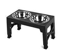 Asyduey Elevated Dog Bowls with 2 Stainless Steel Dog Food Bowls, Adjusts to 5 Height for Small and Big Dogs, Black