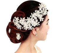 Asyduey Handmade Bridesmaid Wedding Dress White Beads Hair Flower Headpieces Pearl Bride Hair Pieces Crystal Bridal Jewelry