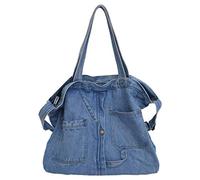 Asyduey New Net Red Denim Shoulder Messenger Bag Casual Wild Portable Shopping Bag Canvas Tote Female Bag Light Blue