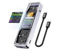 Asyduey Smart 2280 M.2 NVMe SSD Enclosure Cyber Design Explorer Edition with LCD Display Max 10GBps Type-C Silver