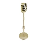 Asyduey Vintage Desktop Microphone Prop Model with Adjustable Height, Classic Retro Style Microphone Stand Fake Mic Prop,Gold