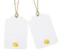 ASYEHJNR 100 Pcs Blank Gift Tags with String Gold Foil Pumpkin Large White Paper Gift Tags with 65 Ft Jute Twine Cute Tags for Halloween Autumn Fall Harvest Thanksgiving Gift Wrap Tags