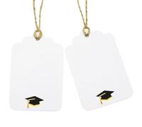 ASYEHJNR 100Pcs Blank Gift Tags with String Foil Black Gold Grad Cap Large Paper Gift Tags with 65 Ft Jute Twine for Congratulations Graduation Congrats Grad Class of 2025 Party