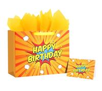 ASYEHJNR 13" Large Size Comic Bubble Pop Superhero Birthday Gift Bag Happy Birthday Sign Gift Bag with Greeting Card and Tissue Paper for Kids Boys Theme Bday Supplies