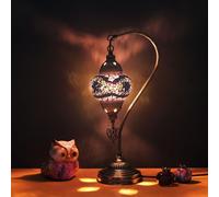 Asylove Mosaic Moroccan Swan Lamp, Turkish Tiffany Lamp, Authentic Lighting, Decorative Table Lamp, Globe Desk Lamp, Made in Turkiye, 5 inch Size Spheres, Lamp Dimensions 18.5 x 9 Inch (Sky Brown)