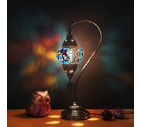 Asylove Mosaic Moroccan Swan Lamp, Turkish Tiffany Lamp, Decorative Table Lamp, Globe Desk Lamp, Authentic Lighting, Made in Turkiye, 5 inch Size Spheres, Lamp Dimensions 18.5 x 9 Inch (Turquoise Mix)