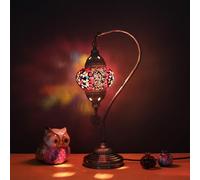 Asylove Mosaic Moroccan Swan Lamp, Turkish Tiffany Lamp, Decorative Table Lamp, Globe Desk Lamp, Authentic Lighting, Made in Turkiye, 5 inch Size Spheres, Lamp Dimensions 18.5 x 9 Inch (Red Mix)