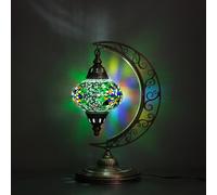 Asylove Turkish Moon Lamp, Mosaic Moroccan Table Lamp, Standing Turkish Lamp, Decor Home Floor Lighting Accessory, Total Dim. 7.5 x 11 x 18 inches (Green)