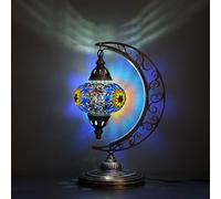 Asylove Turkish Moon Lamp, Mosaic Moroccan Table Lamp, Standing Turkish Lamp, Decor Home Floor Lighting Accessory, Total Dim. 7.5 x 11 x 18 inches (Cold Flame)