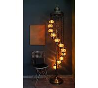 Asylove Turkish Mosaic Floor Lamp, 11 Globe Moroccan Standing Lamp, Authentic Home Decorations, Livingroom Lighting 5 İnch Globe Lamp, Total Dimensions 20 x 20 x 86 inch, (Daisy Brown)