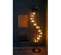 Asylove Turkish Mosaic Floor Lamp, 11 Globe Moroccan Standing Lamp, Authentic Home Decorations, Livingroom Lighting 5 İnch Globe Lamp, Total Dimensions 20 x 20 x 86 inch, (Yellow)