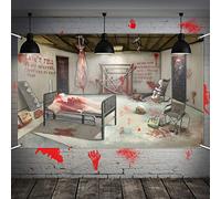 Asylum Scary Halloween Scene Setter Backdrop Background Banner for Halloween Party Wall Indoor Outdoor Home Decoration (Brown Asylum)