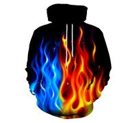Asylvain Men Women Fashion Unisex 3D Printed Graphic Novelty Hoodie Pullover Hooded Sweatshirts with Pocket, Red and Blue Flame-7, Medium