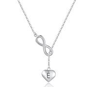 Asymmetri Infinite Initial E Letter Pendant Alphabet Name Silver Necklace Lariat Christmas Birthday Jewellery Gift for Women Daughter Granddaughter Family