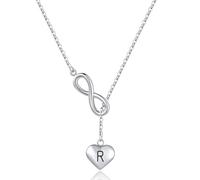 Asymmetri Infinite Initial R Letter Pendant Alphabet Name Silver Necklace Lariat Christmas Birthday Jewellery Gift for Women Daughter Granddaughter Family