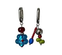 Asymmetric Beaded Huggie Drop Earrings for Women, Glass Flower Irregular Colorful Bead Dangle Earrings, Y2K Bohemian Statement Jewelry for Daily Street Party