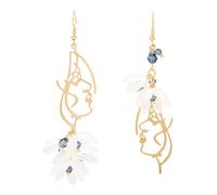 Asymmetric Crystal Flower Tassel Long Earring - Bohemian Big Hang Hook Stud Ethnic Vintage Personality Earring For Birthday Wedding Party Girls Jewelry Gift ui