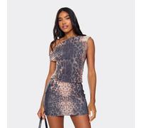 Asymmetric Double Layered Fitted Top In Brown Animal Print, Women's Size UK 12