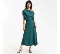 Asymmetric Draped Collar Midi Dress Emerald Green