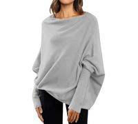 Asymmetric Draped Jumper Baggy Sweater,Fall Sweaters Oversized Off The Shoulder Sweater for Women One Shoulder Tops Elegant Pullover Sweatshirts Grey