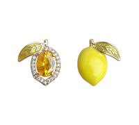 Asymmetric Lemon Earrings Micro Inlaid with Zircon Hand Glazed, Suitable for Daily Gatherings and Parties, Ladies' Jewelry Gifts