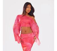 Asymmetric Lettuce Hem Detail Cape Top In Pink Printed, Women's Size UK 6