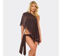 Asymmetric Neck Cape Sleeve Lace Trim Detail Top In Brown Slinky, Women's Size UK 10