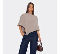 Asymmetric Neck Cape Top In Taupe Knit, Women's Size UK Medium M