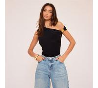 Asymmetric Neck Trim Detail Top In Black, Women's Size UK 8