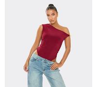 Asymmetric Neck Trim Detail Top In Burgundy, Women's Size UK 8