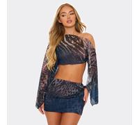 Asymmetric Off The Shoulder Top In Black Multi Animal Print, Women's Size UK 14