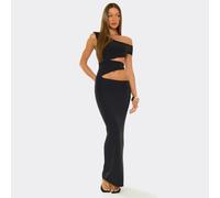 Asymmetric One Shoulder Cut Out Maxi Dress In Black Slinky, Women's Size UK 12