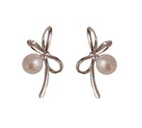 Asymmetric Pearl Bow Earrings for Women Minimalist Fashion Jewelry Sweet Bowknot Ear Hoop Wedding Valentines Day