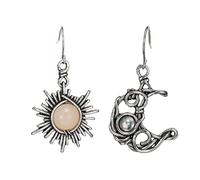 Asymmetric Retro Bohemian Opal Sun Moon Star Tassel Earrings - Greek Mythology Face Earrings for Women, Copper, copper