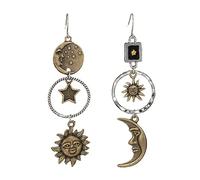 Asymmetric Retro Bohemian Opal Sun Moon Star Tassel Earrings - Greek Mythology Face Earrings for Women, Copper, copper