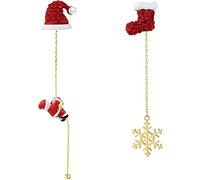 Asymmetric Santa Earrings,1 Pair Long Chain Tassel Drop Earrings,Christmas Movable Earrings Santa Drop Earring, for Women Girls Gift Xmas Decoration (A)