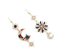 Asymmetric Stars Sun Moon Colorful Diamond Earrings Fashionable and Creative Retro Ear Jewelry
