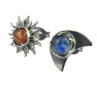 Asymmetric Sun Moon Stud Earrings - Celestial Retro Jewelry, Unique Sun & Moon Gemstone Earrings, Boho - Inspired Gift for Women