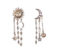 Asymmetric Tassel Gold Earrings with Sun Moon and Stars Creative Geometry Universe Planet and Ear Jewelry